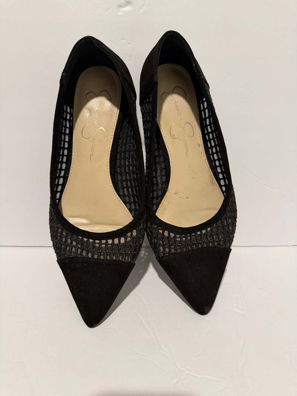 Jessica Simpson Mandayss Black Mesh Suede Pointed Toe Flats‎